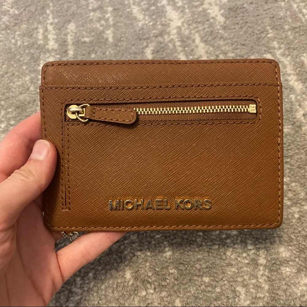 MICHAEL KORS Tan Jet set travel flat card holder